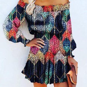 Gorgeous off shoulder multi color dress